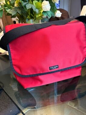kate spade red messenger bag with black trim